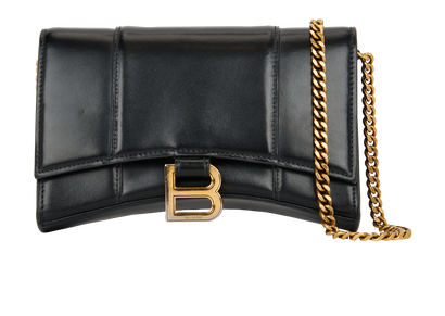 Hourglass Wallet on Chain, &pound;550, Handbags, Black, Leather, Front view